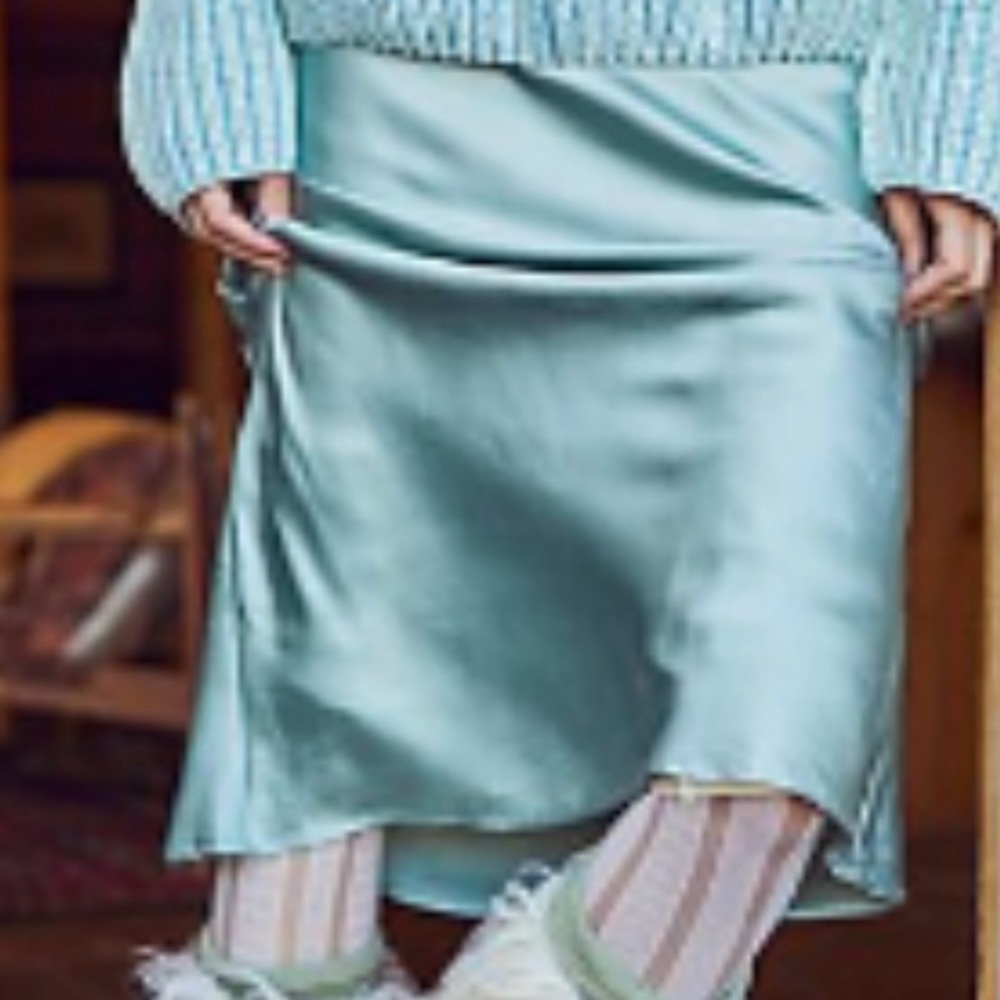 Free People Blue and White Asymmetrical Midi Slip Skirt